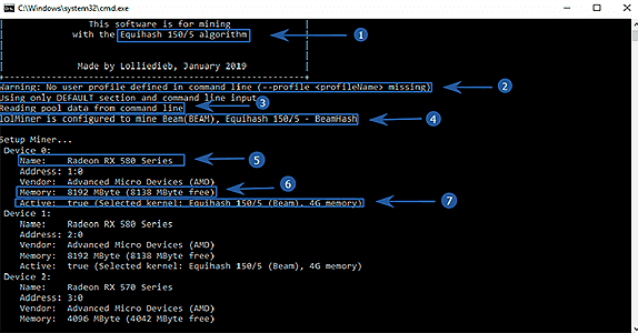 консоль майнера lolMiner